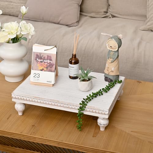 Farmhouse Wood Riser for Display Decorative, Rustic Shabby Chic Tray for Kitchen Counter, Coffee Bar Table, alternate view 2