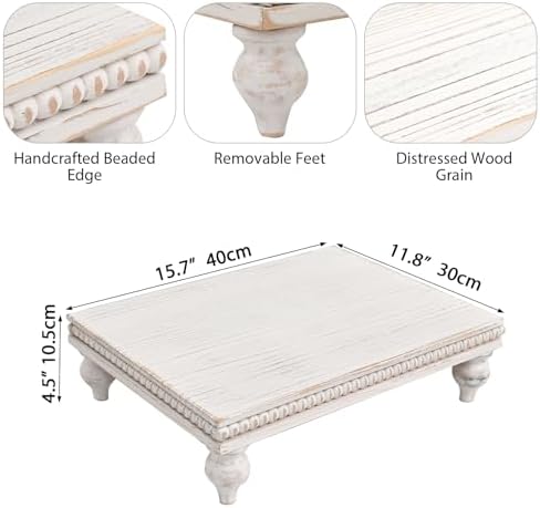 Farmhouse Wood Riser for Display Decorative, Rustic Shabby Chic Tray for Kitchen Counter, Coffee Bar Table, alternate view 3