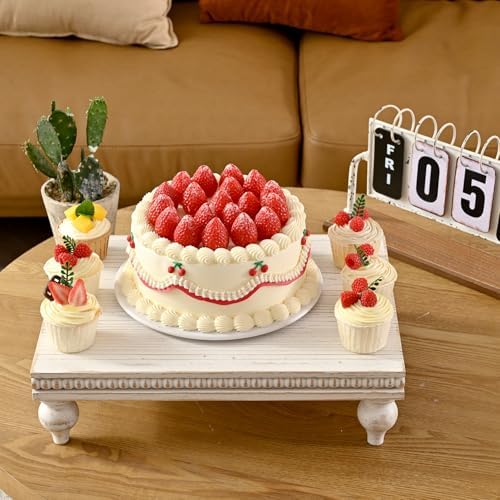 Farmhouse Wood Riser for Display Decorative, Rustic Shabby Chic Tray for Kitchen Counter, Coffee Bar Table, alternate view 4