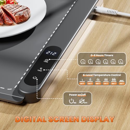 Fast Heating Warming Mat for Food, XL 36"x16", Electric Food Warmer with 6 Level Adjustable Temperature and 6, alternate view