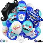 Fathers Day Party Balloons, 12 Inch Royal Blue Teal White Printed Latex Balloons with Beard Foil Balloon & Star