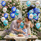 Fathers Day Party Balloons, 12 Inch Royal Blue Teal White Printed Latex Balloons with Beard Foil Balloon & Star, alternate