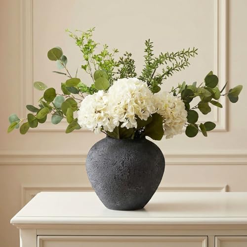Faux Arrangement - Eucalyptus & White Hydrangea Flowers, Large Artificial Floral Greenery Centerpieces for