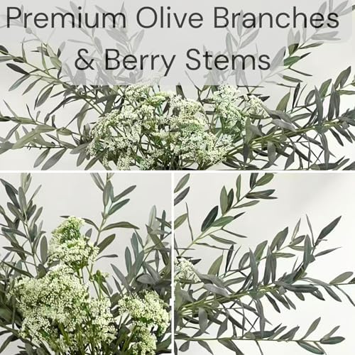 Faux Arrangement - Olive Branches & White Berry, Greenery Stems For Vase in Olive & Berry, alternate view 4