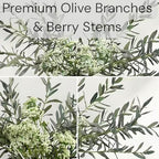 Faux Arrangement - Olive Branches & White Berry, Greenery Stems For Vase in Olive & Berry, alternate view 4