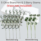 Faux Arrangement - Olive Branches & White Berry, Greenery Stems For Vase in Olive & Berry, alternate view 5