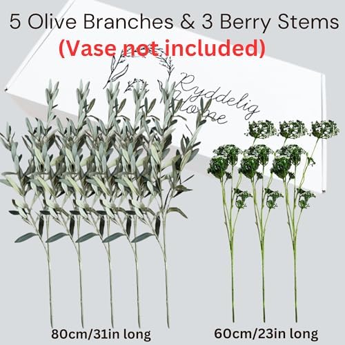 Faux Arrangement - Olive Branches & White Berry, Greenery Stems For Vase in Olive & Berry, alternate view 5