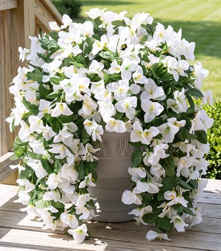 Faux Bougainvillea Artificial Flowers for Outdoors Fake Plants Outside Decoration, 2 PCS White Faux Flowers UV