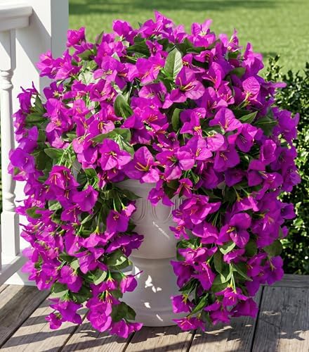 Faux Bougainvillea Artificial Flowers Plants for Outdoors Outside Decoration, 2 pcs Purple Fake Flowers UV