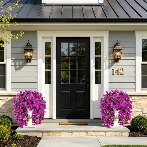 Faux Bougainvillea Artificial Flowers Plants for Outdoors Outside Decoration, 2 pcs Purple Fake Flowers UV, alternate view 3