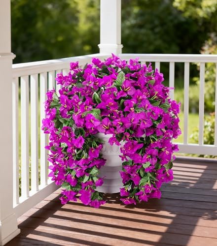 Faux Bougainvillea Artificial Flowers Plants for Outdoors Outside Decoration, 2 pcs Purple Fake Flowers UV, alternate view 4