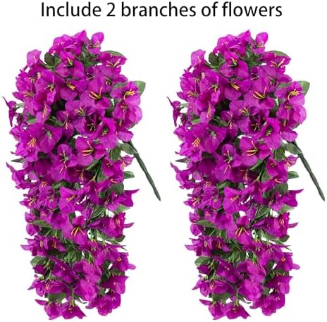 Faux Bougainvillea Artificial Flowers Plants for Outdoors Outside Decoration, 2 pcs Purple Fake Flowers UV, alternate view 5