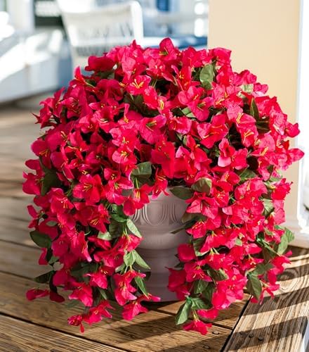 Faux Bougainvillea Artificial Flowers Plants for Outdoors Outside Decoration, 2 PCS Fake Flowers Silk Long