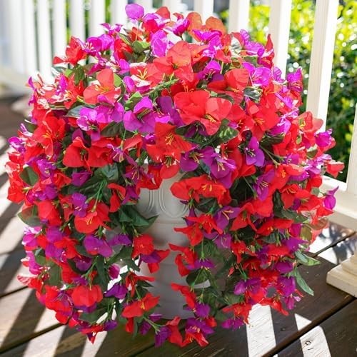 Faux Bougainvillea Artificial Flowers Plants for Outdoors Outside Decoration, 2pcs Fake Flowers Silk Long, alternate view 2