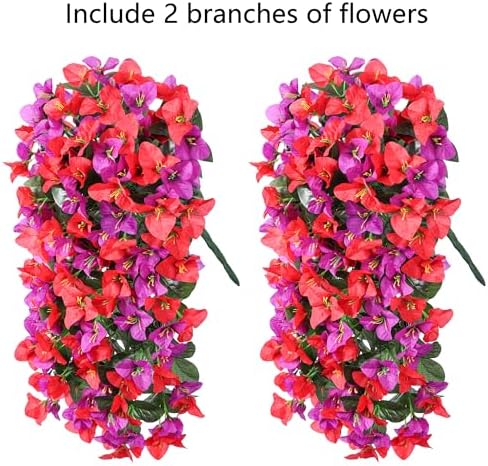 Faux Bougainvillea Artificial Flowers Plants for Outdoors Outside Decoration, 2pcs Fake Flowers Silk Long, alternate view 5