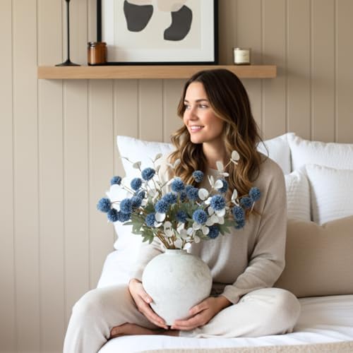 Faux Dusty Blue Flowers, 12 Blue and White Floral Stems For Centerpieces in Blue, alternate view 3