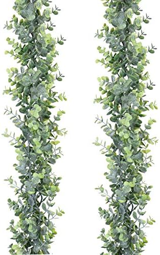 Faux Eucalyptus Garland Plant, 2 Pack Artificial Vines Hanging Eucalyptus Leaves Greenery Garland for Wedding