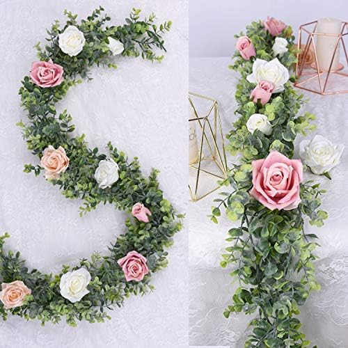 Faux Eucalyptus Garland Plant, 2 Pack Artificial Vines Hanging Eucalyptus Leaves Greenery Garland for Wedding, alternate view