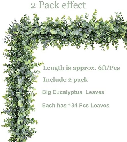 Faux Eucalyptus Garland Plant, 2 Pack Artificial Vines Hanging Eucalyptus Leaves Greenery Garland for Wedding, alternate view