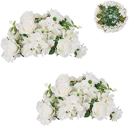 Faux Flower Balls Table Centerpieces, 2 Pcs, White, 14.2" Diameter in 11"x5.3" in White