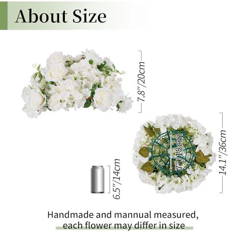 Faux Flower Balls Table Centerpieces, 2 Pcs, White, 14.2" Diameter in 11"x5.3" in White, alternate view 3