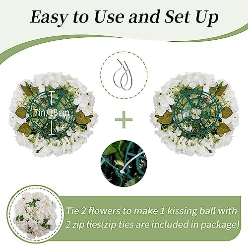 Faux Flower Balls Table Centerpieces, 2 Pcs, White, 14.2" Diameter in 11"x5.3" in White, alternate view 5
