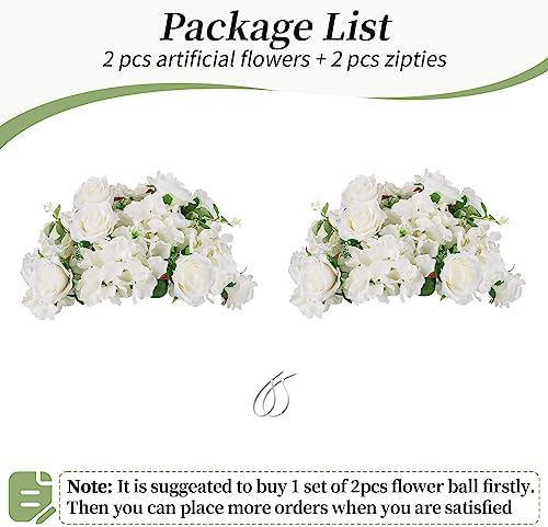 Faux Flower Balls Table Centerpieces, 2 Pcs, White, 14.2" Diameter in 11"x5.3" in White, alternate view 6