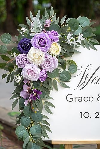 Faux Flower Swag Set of 2 for Wedding Welcome Signs Floral Decorations, Purple Wedding Arch Flowers for Wedding, alternate