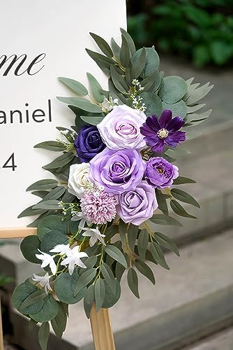 Faux Flower Swag Set of 2 for Wedding Welcome Signs Floral Decorations, Purple Wedding Arch Flowers for Wedding, alternate