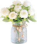 Faux Flowers in Vase, 18 Pcs Fake Rose Flowers, Artificial Flowers for Home Decor, Indoor Centerpiece for Living