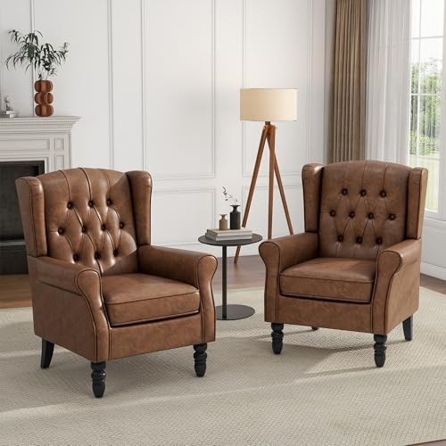 Faux Leather Wingback Accent Chair, High Back Armchair, Brown in Brown, alternate view 3