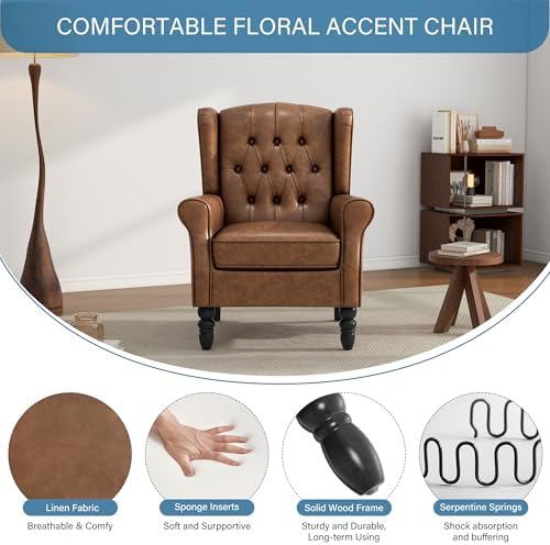 Faux Leather Wingback Accent Chair, High Back Armchair, Brown in Brown, alternate view 4
