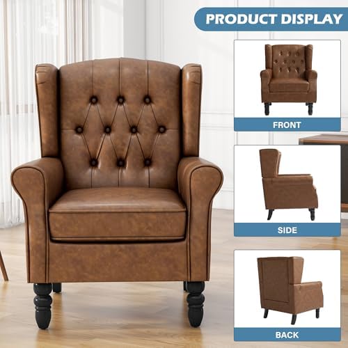 Faux Leather Wingback Accent Chair, High Back Armchair, Brown in Brown, alternate view 7