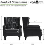 Faux Leather Wingback Accent Chair, Tufted High Back Armchair, Black in Black, alternate view 2