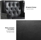 Faux Leather Wingback Accent Chair, Tufted High Back Armchair, Black in Black, alternate view 3
