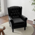 Faux Leather Wingback Accent Chair, Tufted High Back Armchair, Black in Black, alternate view 6