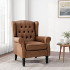 Faux Leather Wingback Accent Chair, Tufted High Back Armchair, Brown in Brown