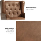Faux Leather Wingback Accent Chair, Tufted High Back Armchair, Brown in Brown, alternate view 3