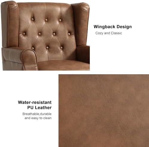 Faux Leather Wingback Accent Chair, Tufted High Back Armchair, Brown in Brown, alternate view 3