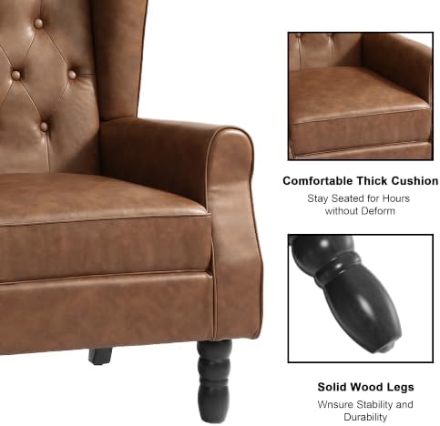Faux Leather Wingback Accent Chair, Tufted High Back Armchair, Brown in Brown, alternate view 4