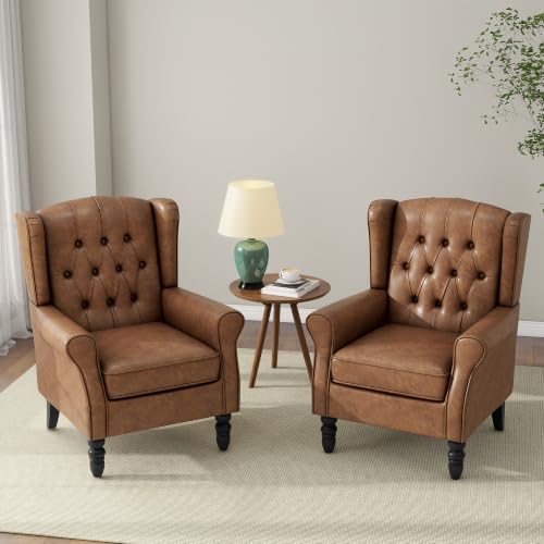 Faux Leather Wingback Accent Chair, Tufted High Back Armchair, Brown in Brown, alternate view 5