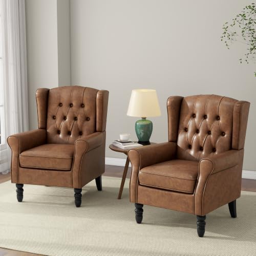 Faux Leather Wingback Accent Chair, Tufted High Back Armchair, Brown in Brown, alternate view 7