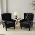 Faux Leather Wingback Accent Chairs, Tufted High Back Armchair, Black in Black