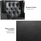 Faux Leather Wingback Accent Chairs, Tufted High Back Armchair, Black in Black, alternate view 3