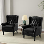 Faux Leather Wingback Accent Chairs, Tufted High Back Armchair, Black in Black, alternate view 6