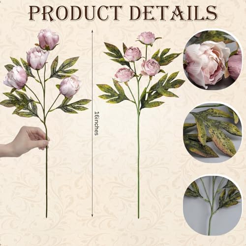 Faux Silk Peony Artificial Flowers Stem for Vase,12 Pcs, Brownish in Brownish, alternate view 3