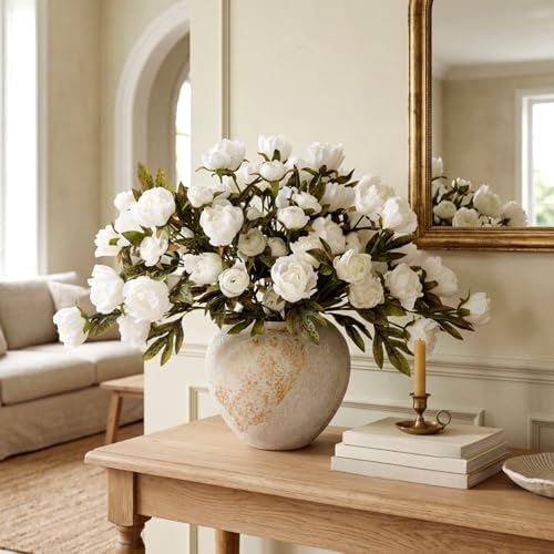 Faux Silk Peony Artificial Flowers Stem for Vase,8 Pcs, Beige in Beige, alternate view 5