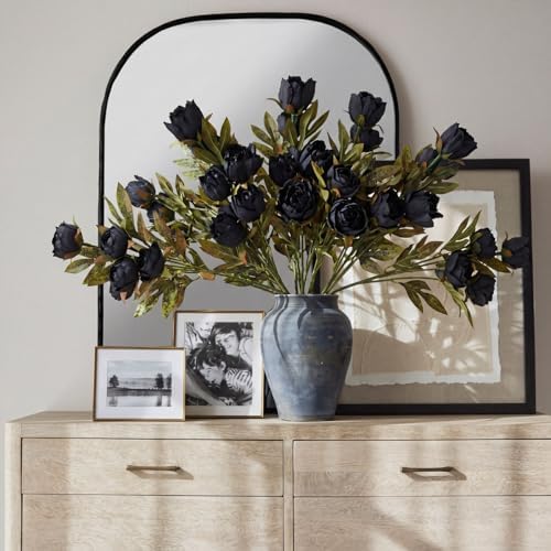 Faux Silk Peony Artificial Flowers Stem for Vase,8 Pcs, Black in Black, alternate view 2