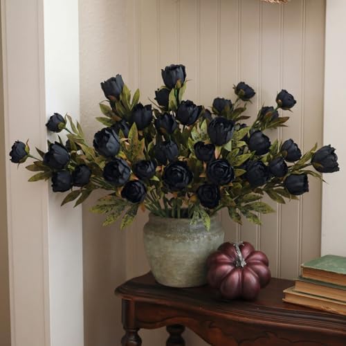 Faux Silk Peony Artificial Flowers Stem for Vase,8 Pcs, Black in Black, alternate view 3