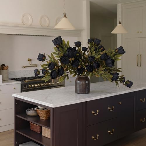 Faux Silk Peony Artificial Flowers Stem for Vase,8 Pcs, Black in Black, alternate view 6